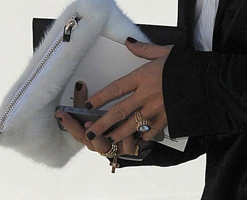 Mary-Kate Olsen pictured arriving at the Louis Vuitton autumn/winter show wearing her new ring by Getty Images Contributor